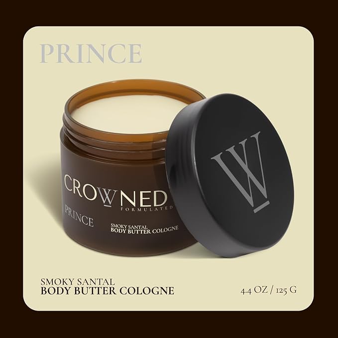 Crowned Skin Prince Body Butter Cologne for Men | Oceanic & Woody | New Moisturizing Formula Scented with White Musk & Bergamot | Infused with Natural Shea & Mango Butters | All-Day Fragrance | 4.4oz