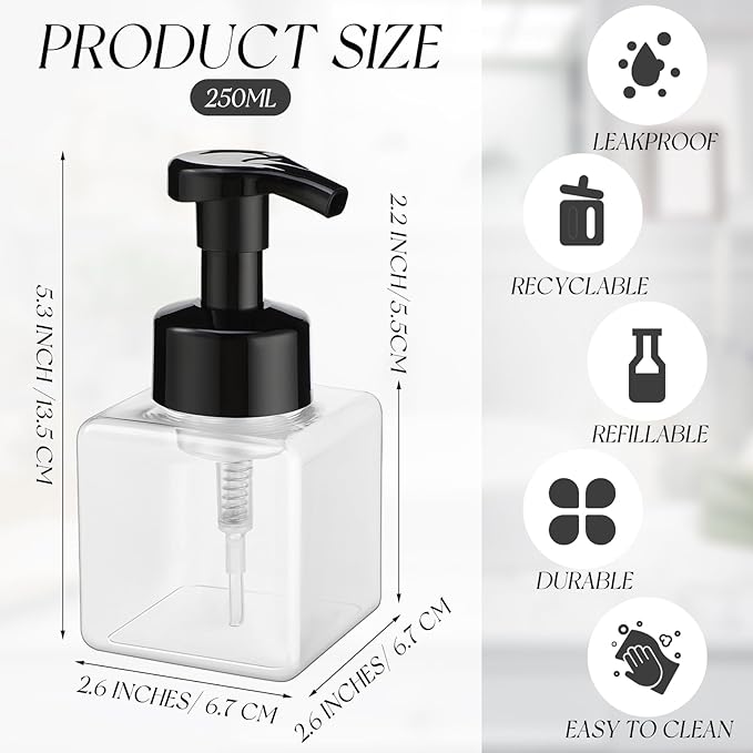 Domensi 24 Pcs Foam Pump Bottle Foaming Soap Dispenser Empty Travel Foaming Dispenser 8.5 oz Refillable Hand Soap Plastic Pump Bottle Travel Clear Container for Bathroom Vanities (Black)