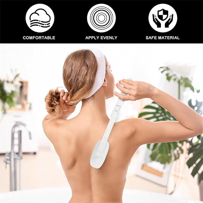 Lotion Applicator for Back, Foldable Back Cream Applicator, Detachable Long Handled Cream Applicator, 2 in 1 Back Scrubber for Shower, Body Brush Bathing Accessories for Men Women (Grey)