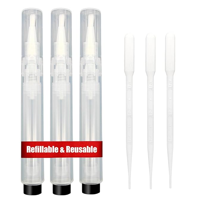 3-Pack 6ml Real Refillable Cuticle Oil Pens, Nail Oil Pen Empty, Fillable Oil Applicator, Reusable Transparent Cosmetic Container