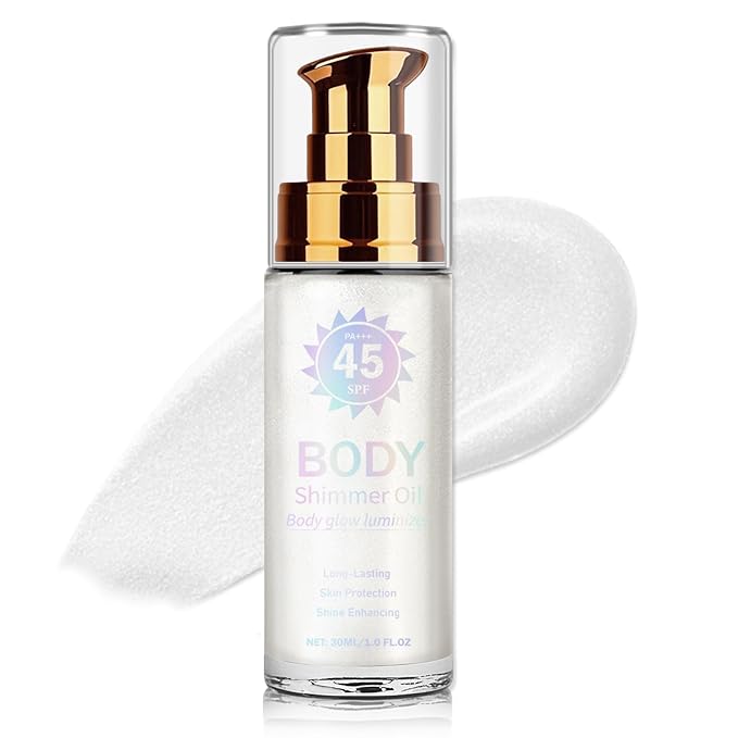 Body Glow Oil,SPF 45 Broad Spectrum,Glow Shimmer Sunscreen,Moisturizing Body Shimmer Oil,Lightweight Non-Sticky,Absorbs Quickly,Glowing Results,02 Diamond Platinum