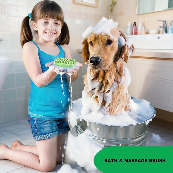Rubber Curry Brush for Dog & Cat, Soft Curry Comb with Removable Screen, Pet Silicone Brush for Short & Long Hair, Use Wet as Bath Scrubber or Dry for Grooming