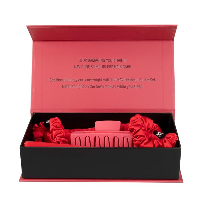 KAV 100% Mulberry Silk Heatless Curling Rod Headband Set with Clip & Scrunchies – Overnight Heatless Hair Curler for Women, No Heat Damage, Soft Hair Roller for Natural Curls & Waves