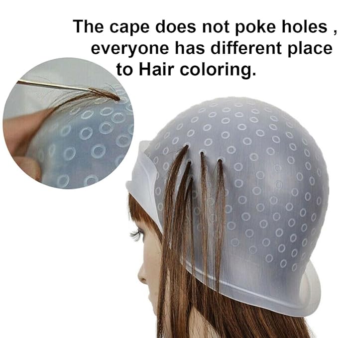 1 Pc White Reusable Silicone Hair Coloring Highlighting Cap, Hair Dyeing Cap for Hair with Hook for Hair Coloring Salon Hairdressing Tool