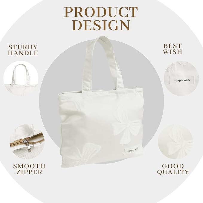 Wudygirl Bow Makeup Bag Travel Cosmetic Bag for Women Small Makeup Pouch with Handle Zipper Cosmetic Pouch Handbag Aesthetic (White Bow)