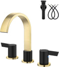 Aolemi Bathroom Faucets 3 Hole,8 Inch Widespread Waterfall Bathroom Sink Faucet,2 Handles Vanity Faucet with Pop-up Drain and Supply Hose,Brushed Gold and Matte Black