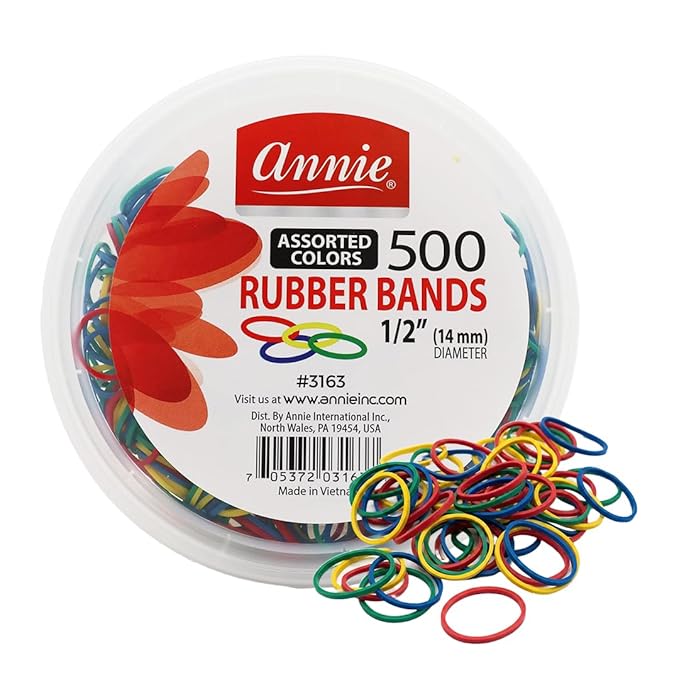 Annie Rubber Bands for Hair, 14mm Medium, 500 Count Assorted Colors (Red/Green/Blue/Yellow), Stretchy Durable Elastic Bands for Braids, Ponytails, Twists & Sectioning