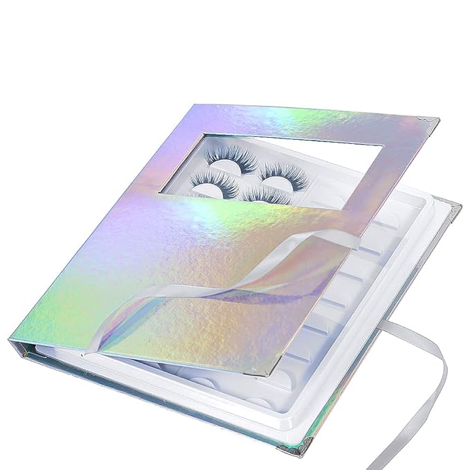 False Eyelash Storage Book Protable 16 Pari Eyelashes Organizer Holder Case Lash Contanier Box Glitter Cover Lash Container Empty Case with Eyelash Tweezer (Assorted Color)