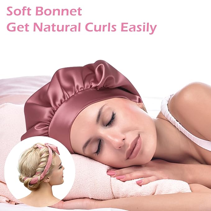 Heatless Curls Overnight Headband, 70'' No Heat Hair Curlers with Hair Bonnet for Sleeping, Light Pink