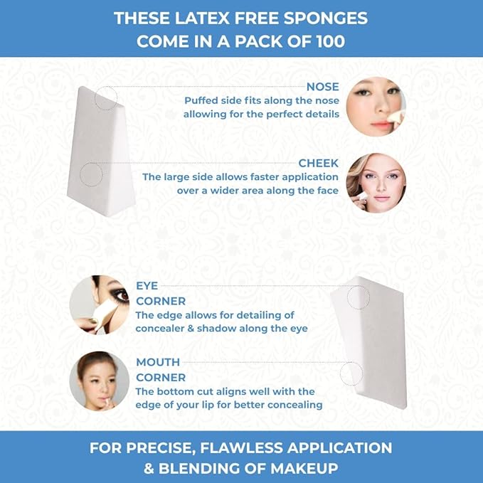 ForPro Professional Collection Beauty Wedges, Latex Free Foam Sponges, Makeup Blenders for Powder and Liquid Makeup, 100-Count
