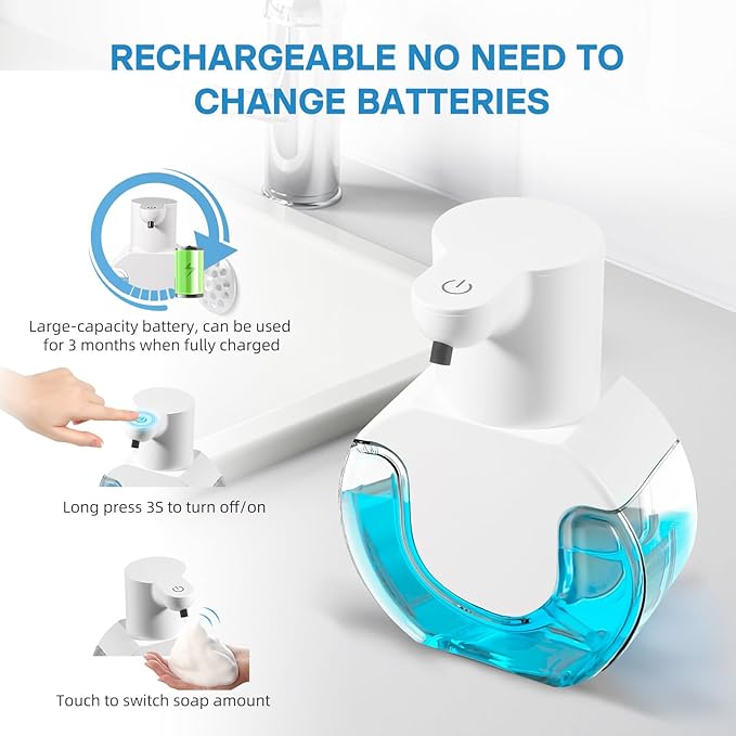 2 Pack Automatic Foaming Soap Dispenser 14.2oz/420ML Touchless Automatic Foaming Soap Dispenser,Rechargeabled Wall Mounted Smart Pump for Bathroom Kitchen
