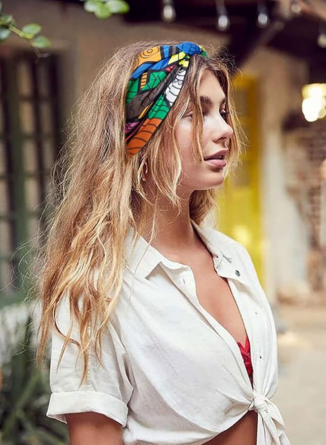 Huachi Wide Headbands for Women Boho Workout Head Bands for Women’s Hair African Knotted Non Slip Headwrap Turban Sport Yoga Girls Bandeau Hair Accessories (Pack of 4)