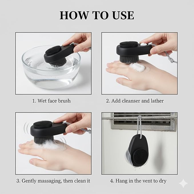 2 Pack Facial Cleansing Brushes, 2 in 1Double-Sided Manual Facial Cleaning Brush, Silicone Face Scrubber with Soft Bristles for Deep Pore Cleansing and Exfoliation, Makeup, Massaging