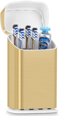 Toothbrush Holder with Cover - 5 Slots Toothbrush Holders for bathrooms, Detachable Bathroom Caddy Organizers and Storage Kids Tooth Brush and Toothpaste Holde, Gold