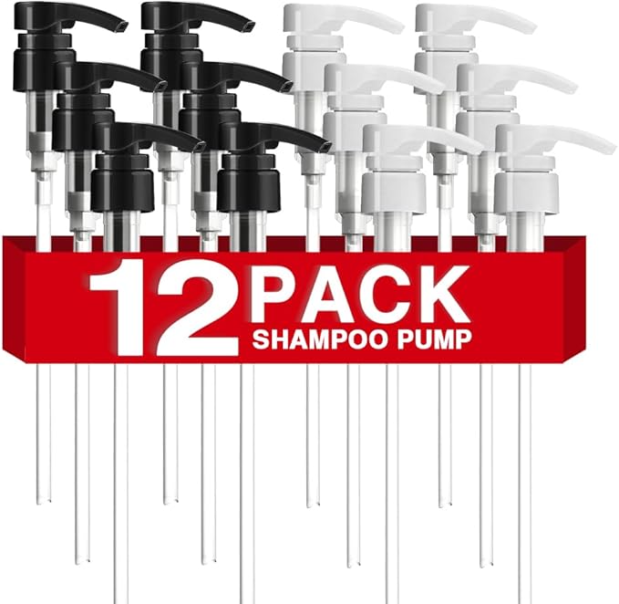 12-Pack Shampoo Pumps for Liter 33.8 oz Shampoo and Conditioner, Pump Dispenser Fits Most Salon Bottles with 1.1 inch Wide Opening, Black & White Replacement Pump for Soft Hair Products, Body Wash