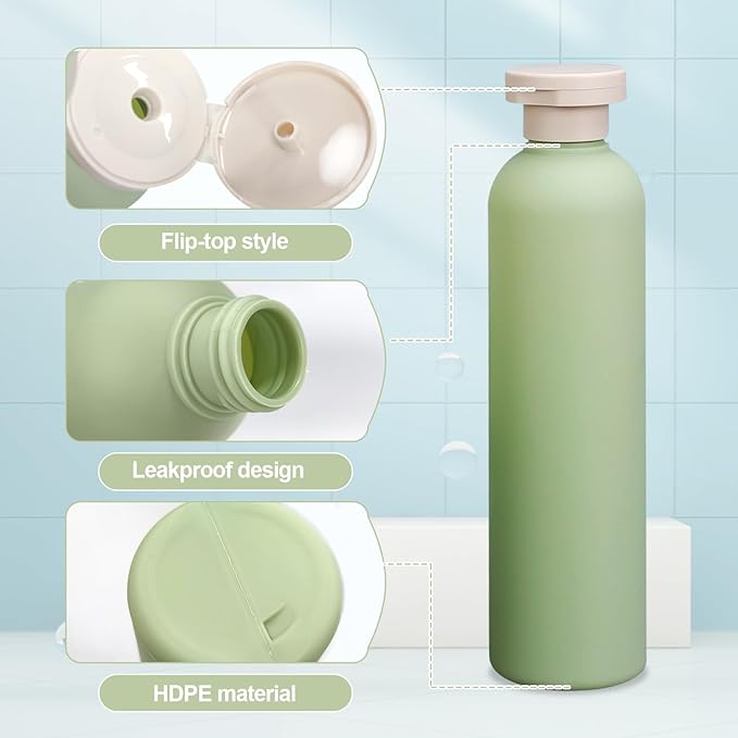 3Pcs 8.8oz Flip Top Squeeze Bottles,Reusable and Refillable Leak Proof Travel Bottles,For Lotions,Facial Creams,Shampoos,Hair Conditioner (Green)