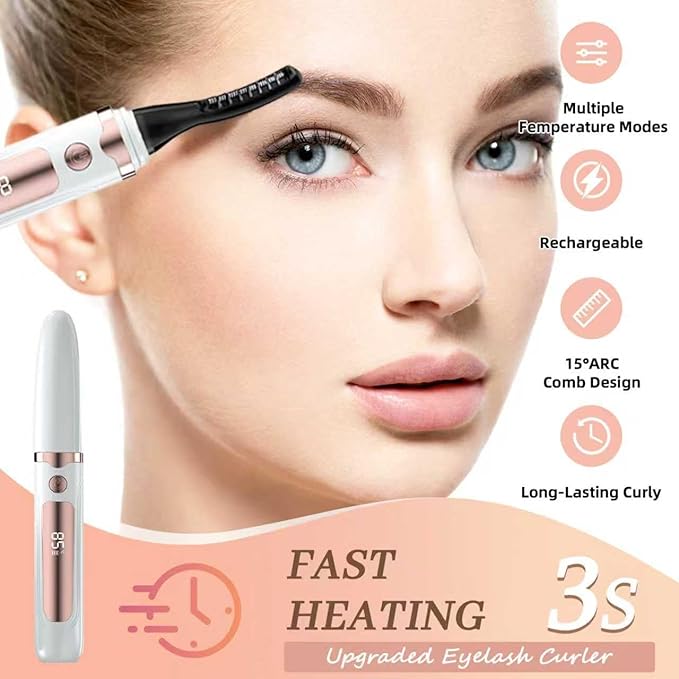2026 Heated Eyelash Curler-USB Rechargeable Electric Eyelash Curler- Eyelash Curlers Heated 3s - 24 Hours Long Lasting- with Led Display for Women Girls-White