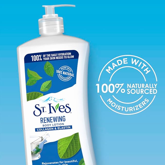St. Ives Renewing Hand & Body Lotion for Women with Pump, Daily Moisturizer Collagen Elastin for Dry Skin, Made with 100% Natural Moisturizers, 21 fl oz, 4 Count (Pack of 2)