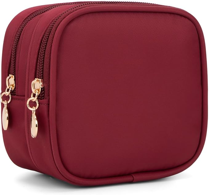 Small Makeup Pouch, Double Zipper Cosmetic Bag, Travel Makeup Bag, Cute Makeup Bag for Purse, Mini Toiletry Bag (red)