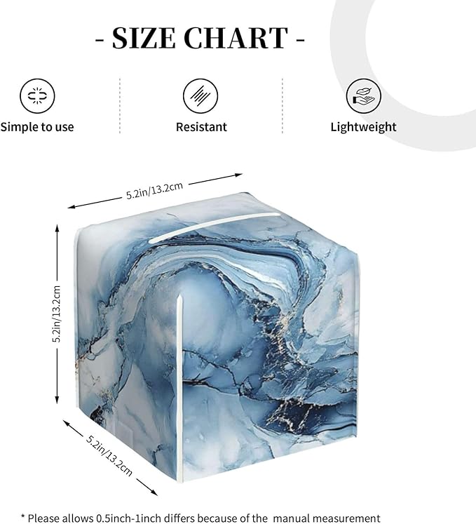 Blue Marble Tissue Box Cover Modern Square Leather Tissue Holder Decorative Facial Tissue Cube Paper Cover Case Organizer for Bathroom Night Stands Desk Tabletop Living Room Home