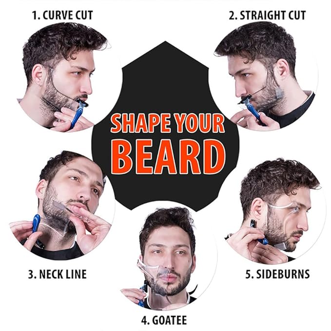 Beard Shaper Beard Shaping Tool & Guide for Men - Curve & Step Cut Edge Template for Trimming Mustache, Goatee, Neckline & Hairstyle - Black