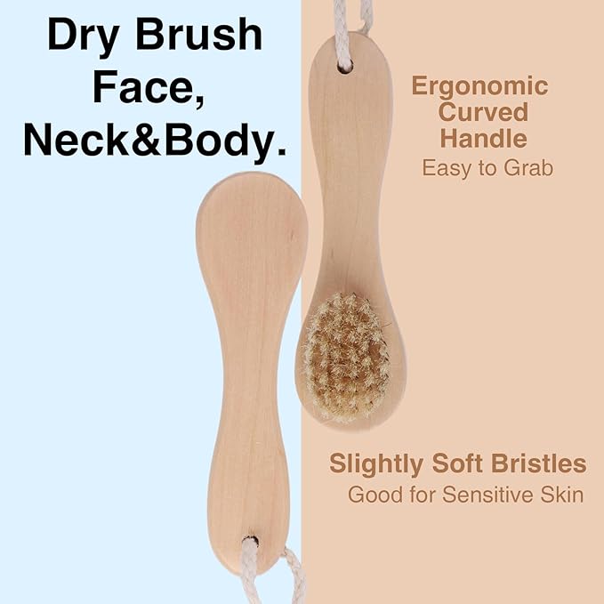 LOGJAM 2 Pcs Face Cleansing Brush, Soft Bristle Facial Dry Brushes, Natural Bristle Face Brush for Deep Pore Cleaning