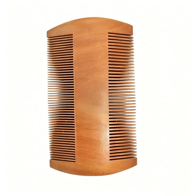 Wooden Beard Comb with Dual Fine & Coarse Teeth - Ideal for Applying Balms & Oils, Pocket-sized Comb for Beards & Mustaches