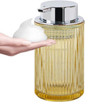 Foaming Soap Dispenser, 12 Oz Amber Glass Foam Hand Soap Dispenser, Refillable Glass Foam Pump Bottle Container Decorative Slim Ribbed Bottle for Bathroom and Kitchen