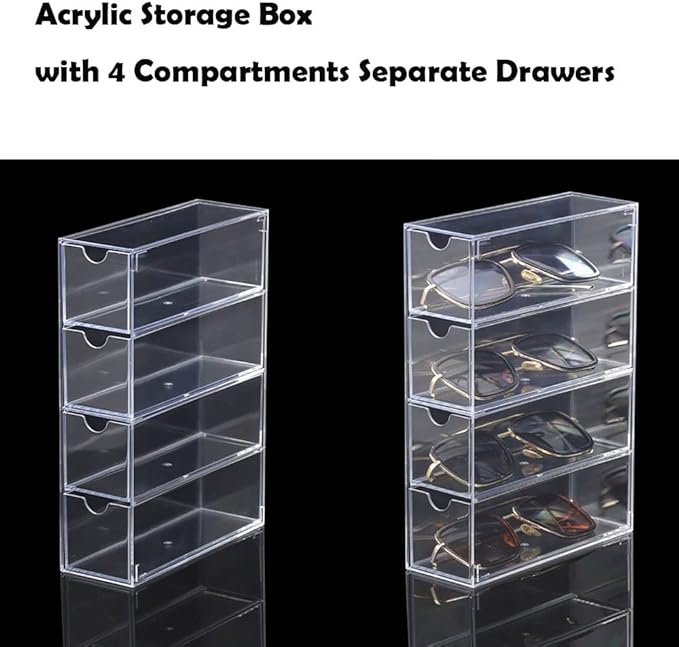 Sunglass Storage Box, Acrylic Eyeglass Organizer, Make-up Storage Drawer Tray, Jewelry Trays, Type Strong Load-bearing Easy Access 4-Layer Transparent Visual Sunglasses Case Home Office Using