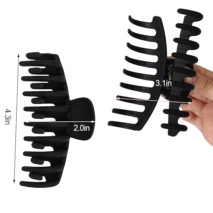 4 Pack Big Hair Claw Clips Nonslip Large Claw Clip for Women and Girls Hair,Strong Hold Grips Hair Accessories 4 Inch (Black)