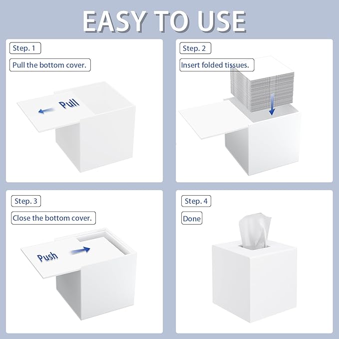 Tissue Box Cover, PITBVO Acrylic Tissue Box Holder Square Tissue Box Cover, Handmade Facial Tissue Holder Napkin Dispenser for Bathroom Kitchen Bedroom Office (Matte White, 5.5x5.5x5.5)