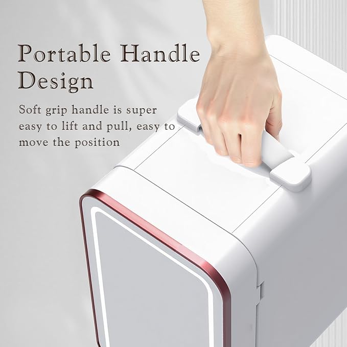 Mini Fridge for Bedroom, 6L Skincare Fridge with LED Mirror for Dorm & Office, Portable Cooler & Warmer Small Compact Refrigerator for Skincare, Makeup and Cosmetics