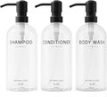 Shampoo and Conditioner Dispenser Set,3 Refillable 16oz Bottles with Stainless Steel Pumps – Shower Soap Dispensers for Bathroom, Hotel or Airbnb (Transparent, 3-Pack)