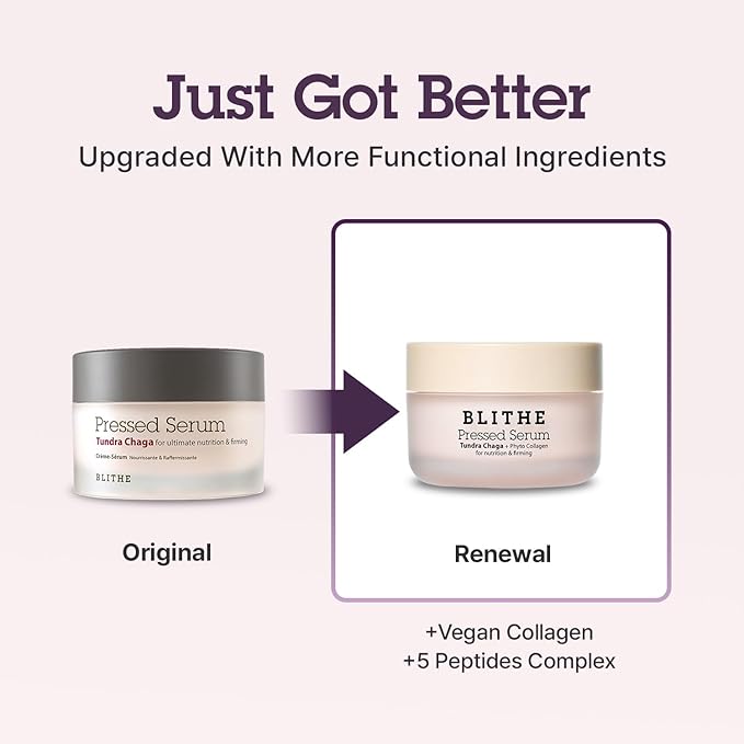 BLITHE Pressed Serum Tundra Chaga With Peptide & Collagen | Korean Moisturizer | Anti Aging Cream & Skin Tightening Cream for Face | Formula for an Instant Face Lift, 1.68 fl oz