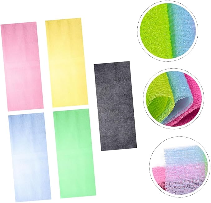 5pcs Exfoliating Back Scrubber Strap Body Washer for Shower Cleaning for Smooth Skin and Personal Care
