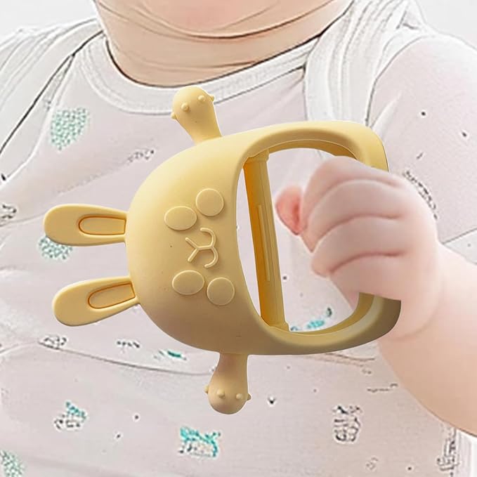 Children Teething Toy, Soft Flexible Texture, 12x12x4.5cm, Gum Massager, Care Accessories, Adorable Bunny Design, Ideal for 6-12 Months Boy Girl