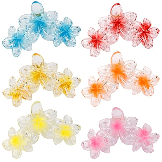 Ahoney 6PCS Flower Claw Clips Cute Hair Clips for Women Strong Hold Arcylic Nonslip Hawaiian Flower Hair Clips Beach Hair Accessories for Women Girls Holiday Gifts (Jelly)
