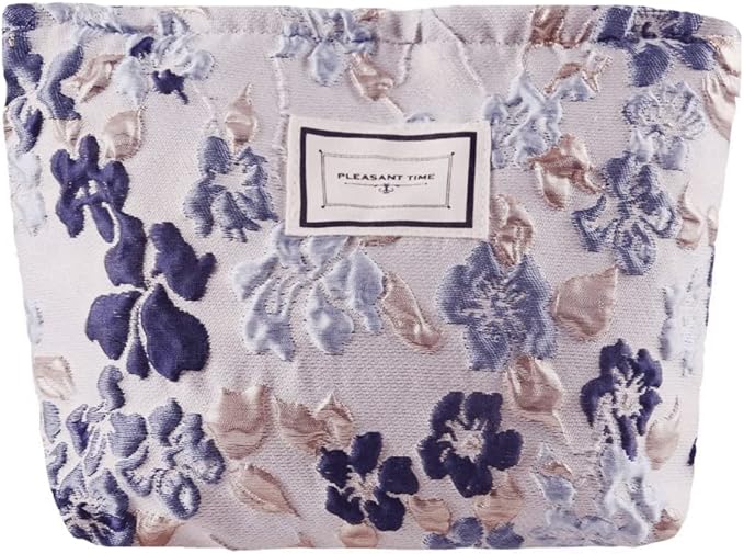 SxoSyo Cosmetic Bags for Women Makeup Bag Large Capacity Purse Travel Toiletry Zipper Storage Pouch Make up Brushes Organizer for Gifts (Blue, Stereo flower)