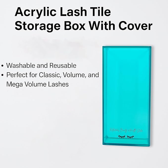 Acrylic Eyelash Storage Box - Eyelash Extension Organizer Box - Lash Organizer Tiles for Lash Extension - Perfect for Eyelash Holder, Eyelash Case and Eyelash Storage Case (teal & white)