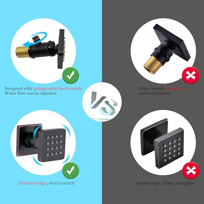 (Upgrade) Shower Body Jets with On-Off switch Solid Brass Shower Body Spray Massage Nozzle Wall Jets, Flow Can Be Controlled, Showerhead Can Swivel (4PCS, Oil Rubbed Bronze)