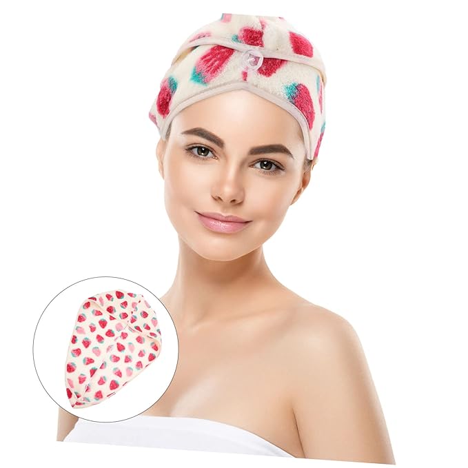 1Pc Strawberry Dry Hair Cap Hair Drying hat Absorbent Shower hat turbins for Ladies Micro Fiber Towel Quick Dry Head Turban Makeup Hair Towel Waterproof Bath Hat Girl Shower Hat