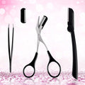 3-in-1 Eyebrow Scissors Kit，for Personal Facial Hair Removal,Multifunctional Ms. Exfoliating Beauty Tool，Including；Eyebrow Comb Scissors, Hair Removal Tweezers,Eyebrow Razor（Black