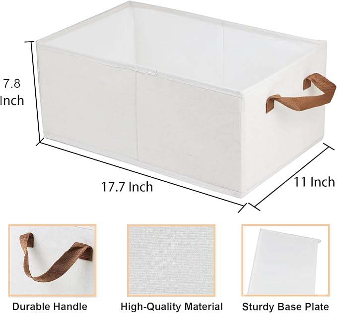 Pack of 3 Large Capacity Storage Bins Closet Organizer System, Sturdy Foldable Boxes for Organizing Clothing, Sheets, Toys, Books - Shelf Shelves Basket Bin Linen White
