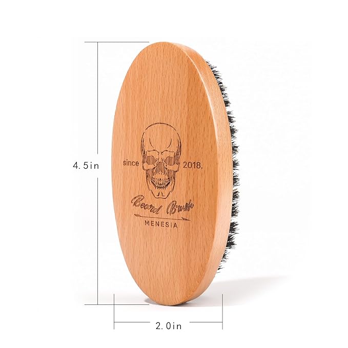 Boar Bristle Hair Beard Brush for Men, Pocket Travel Men's Wooden Small Soft Beard Brush (Skull)