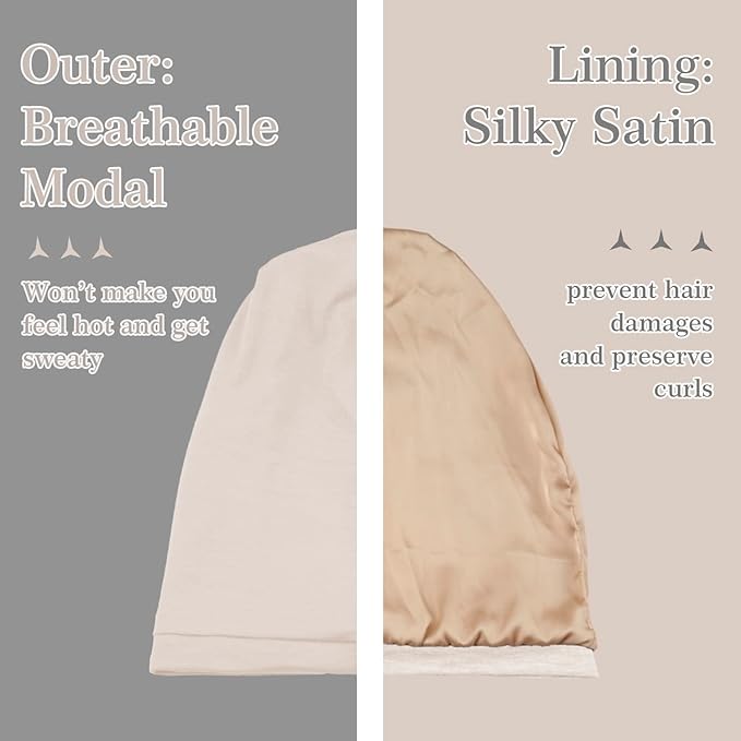 2 Pcs Adjustable Silk Hair Bonnet for Sleeping, Satin Lined Sleep Cap for Women and Men, Silk Hair Wrap Slouch Beanie.