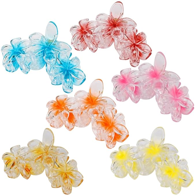 Ahoney 6PCS Flower Claw Clips Cute Hair Clips for Women Strong Hold Arcylic Nonslip Hawaiian Flower Hair Clips Beach Hair Accessories for Women Girls Holiday Gifts (Jelly)