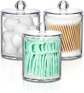 3PCS Acrylic Qtip Dispensers Holders With Clear lid, Clear Bathroom Round Countertop Storage Organizer Canister for Cotton Balls,Swabs,Pads,Bath Salts , Makeup Sponges,Tooth Floss