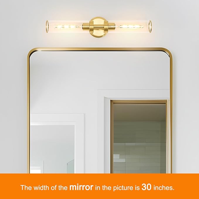 Antique Gold Wall Sconces Set of 2, Modern Bathroom Vanity Lights for Mirror, Hardwired Glass Wall Light Fixtures with E26 Base (Bulbs Required) for Bathroom, Bedroom, Hallway, 22.05 Inch