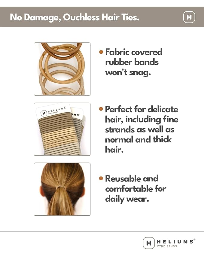 Cyndibands Elastic Hair Ties – Light Gray - No Damage 4mm Ponytail Holders for Women & Kids, 24-Pack Hair Elastics in Neutral Colors