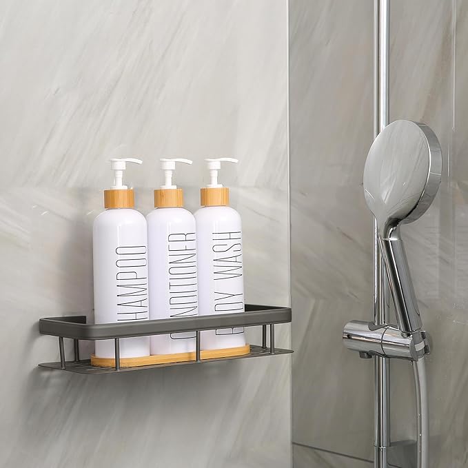 Shampoo and Conditioner Dispenser, Contains Shampoo Conditioner Body Wash Dispenser. Shower Soap Dispenser with Bamboo Pumps & Tray, Perfect for Modern Bathroom Decor. (White)